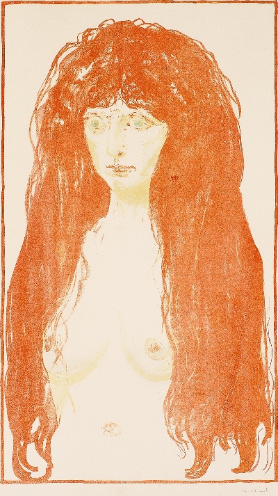 蒙克版画的油画作品-Woman with Red Hair and Green Eyes. The Sin