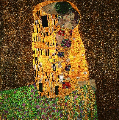 克里姆特油画和素描的油画作品-维也纳 克里姆特 吻 油画 75x75