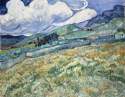印象派图集1的油画作品-Vincent Van gogh-Mountainous Landscape Behind Saint-Paul Hospital