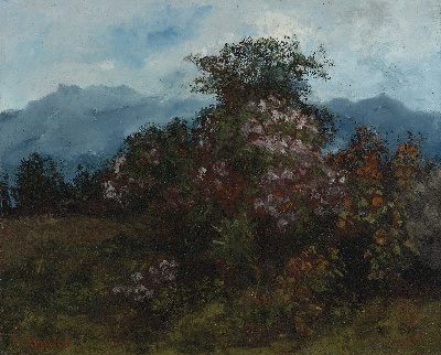 印象派图集4的油画作品-Gustave Courbet-PAYSAGE AVEC MASSIF FLEURI