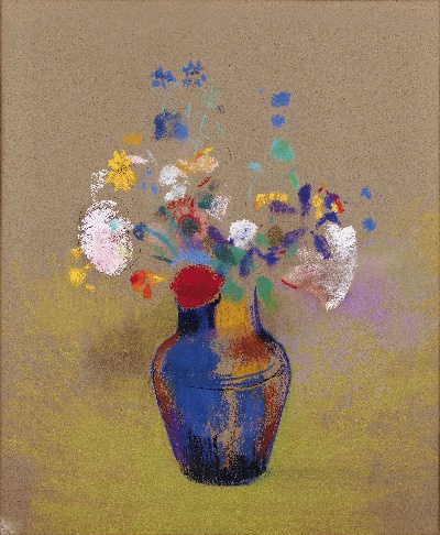 印象派图集7的油画作品-Odilon Redon-FLEURS SUR FOND GRIS