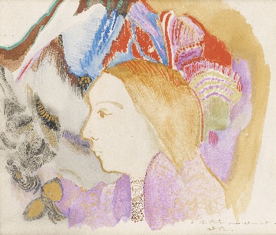 印象派图集7的油画作品-Odilon Redon-JEUNE FILLE ET FLEURS