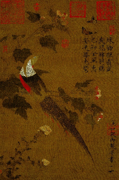 北宋 赵佶 芙蓉锦鸡图的国画作品-画心