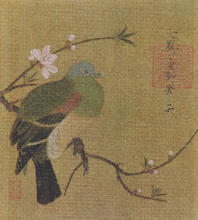 北宋 赵佶部分精选_北宋的国画作品-北宋 赵佶 桃鸠图绢本28.5X27