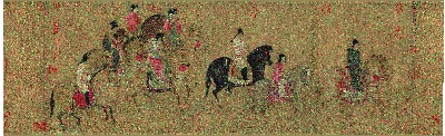 北宋 赵佶 摹虢国夫人游春图的国画作品-画芯 绢本53X173cm