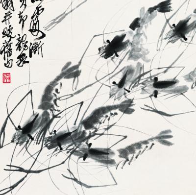 历代国画.虾13张.齐白石的国画作品-虾 残缺
