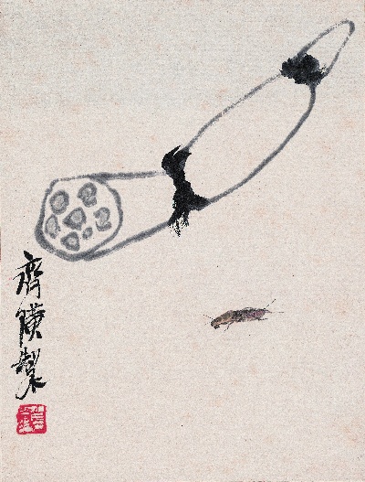 历代国画.源文件.工虫八开的国画作品-齐白石工虫八开 藕与蝼蛄