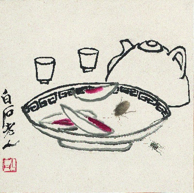 历代国画.花卉草虫册页（17开）重复5.380dpi的国画作品-66齐白石 残席诱虫图33-33