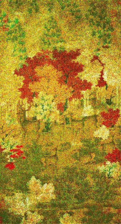 国画印刷版.五代的国画作品-五代 佚名 丹凤呦鹿图 绢本64.6x118.6