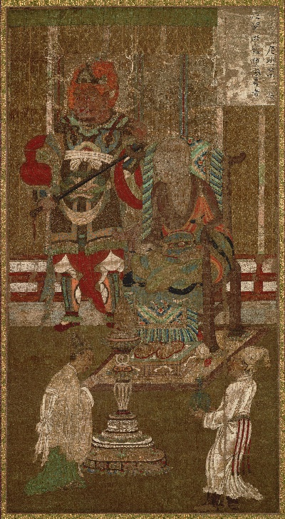国画印刷版.五代.贯休的国画作品-五代 高僧贯休 十六罗汉像-賓度羅跋囉惰闍尊者唐卡布本143x89北京