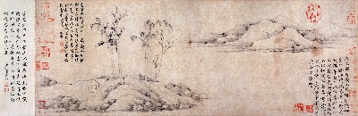 国画印刷版.元.倪瓒的国画作品- 倪瓒 安处斋图卷纸本29×605