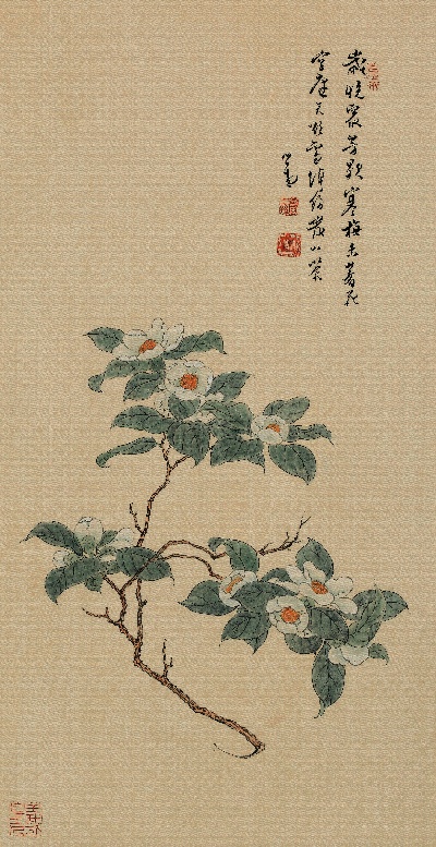 国画印刷版.清代1.傅儒的国画作品-清 溥儒 花哇绢106x55_2