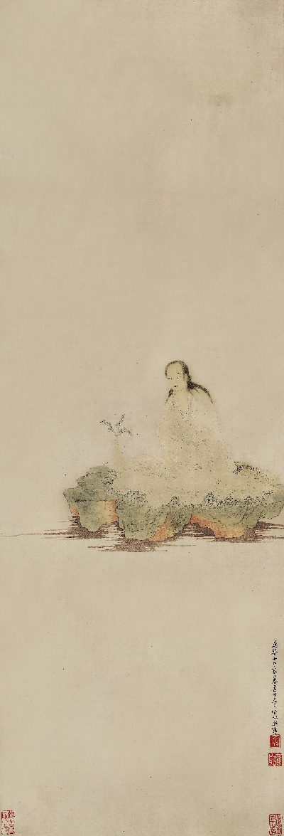 国画印刷版.清代1.丁观鹏的国画作品-清 丁观鹏 观音97x33