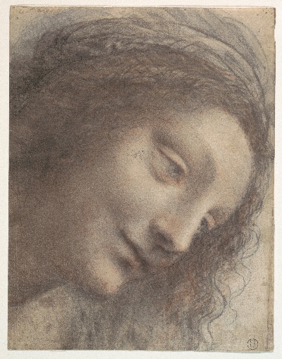 美国纽约大都会美术馆素描藏画.-12MDg083=美国纽约大都会美术馆素描 9的作品-列奥纳多·达芬奇——四分之三的圣母之首