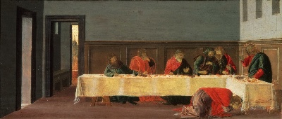 美国费城美术馆精品藏画高清图集TIF-5的作品-桑德罗·波提切利（Alessandro di Mariano Filipei），意大利人（活跃于佛罗伦萨和罗马），1445-1510年——西蒙家的盛宴