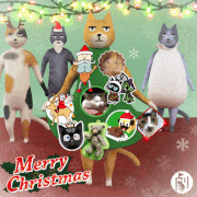 劇団ネコ的gif的gif-クリスマスの猫ツリー（twitter企画「フォロワーさんと猫ツリーを飾りたい」より）